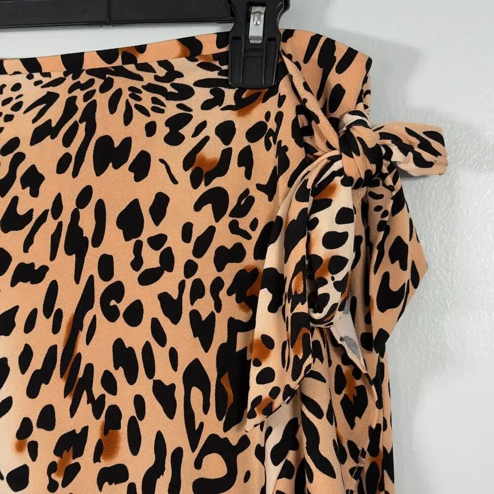 Y2K ECI Leopard Wrap Skirt Ruffle Hem Midi Animal Print Trend Mob Wife Aesthetic